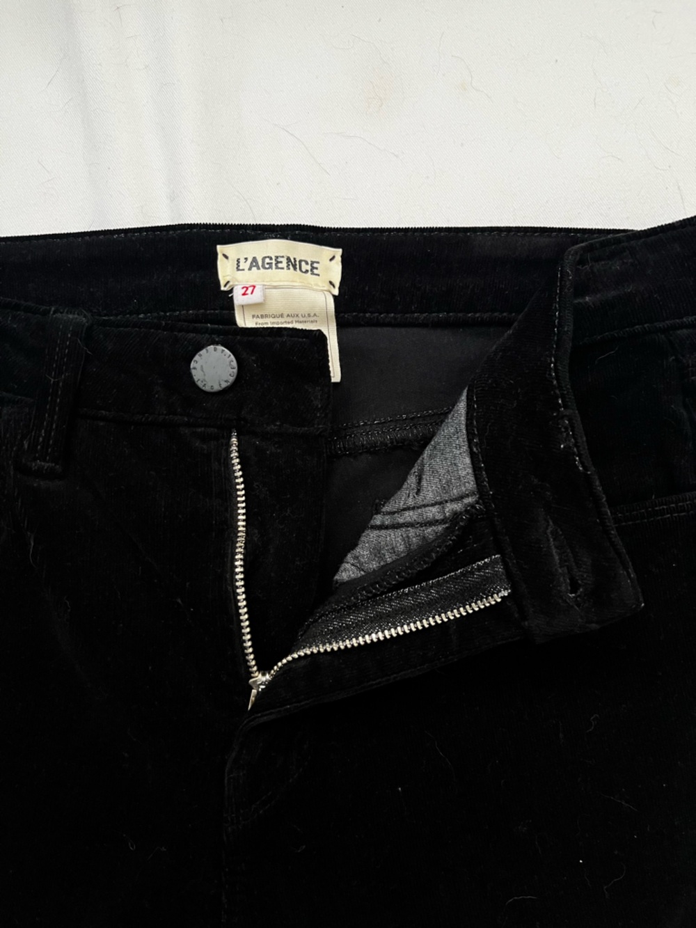 L'AGENCE Marguerite High Rise Skinny Velvet Noir Black Jeans 27 - Picture 13 of 15